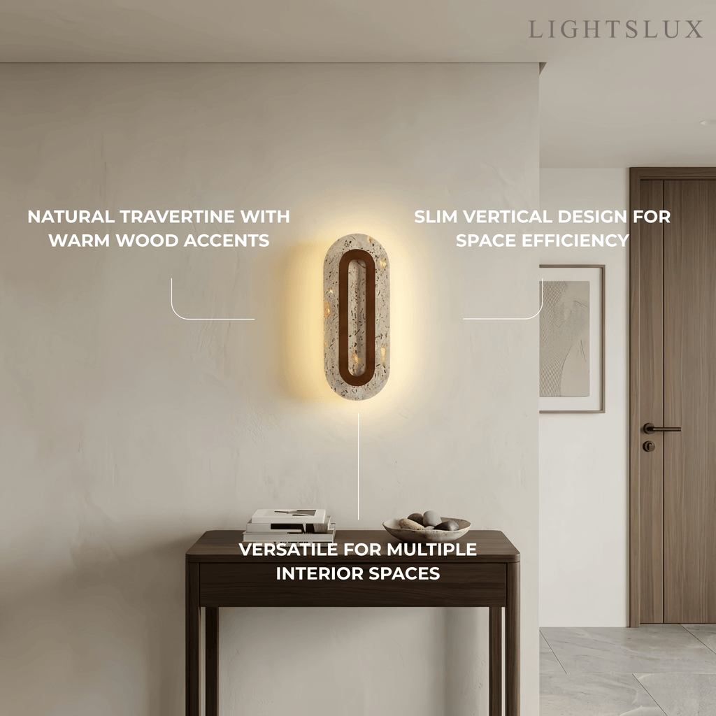 Natural Travertine Wall Light -- Beige Walnut for Hallway Bedroom Living Room Entryway - Flindria