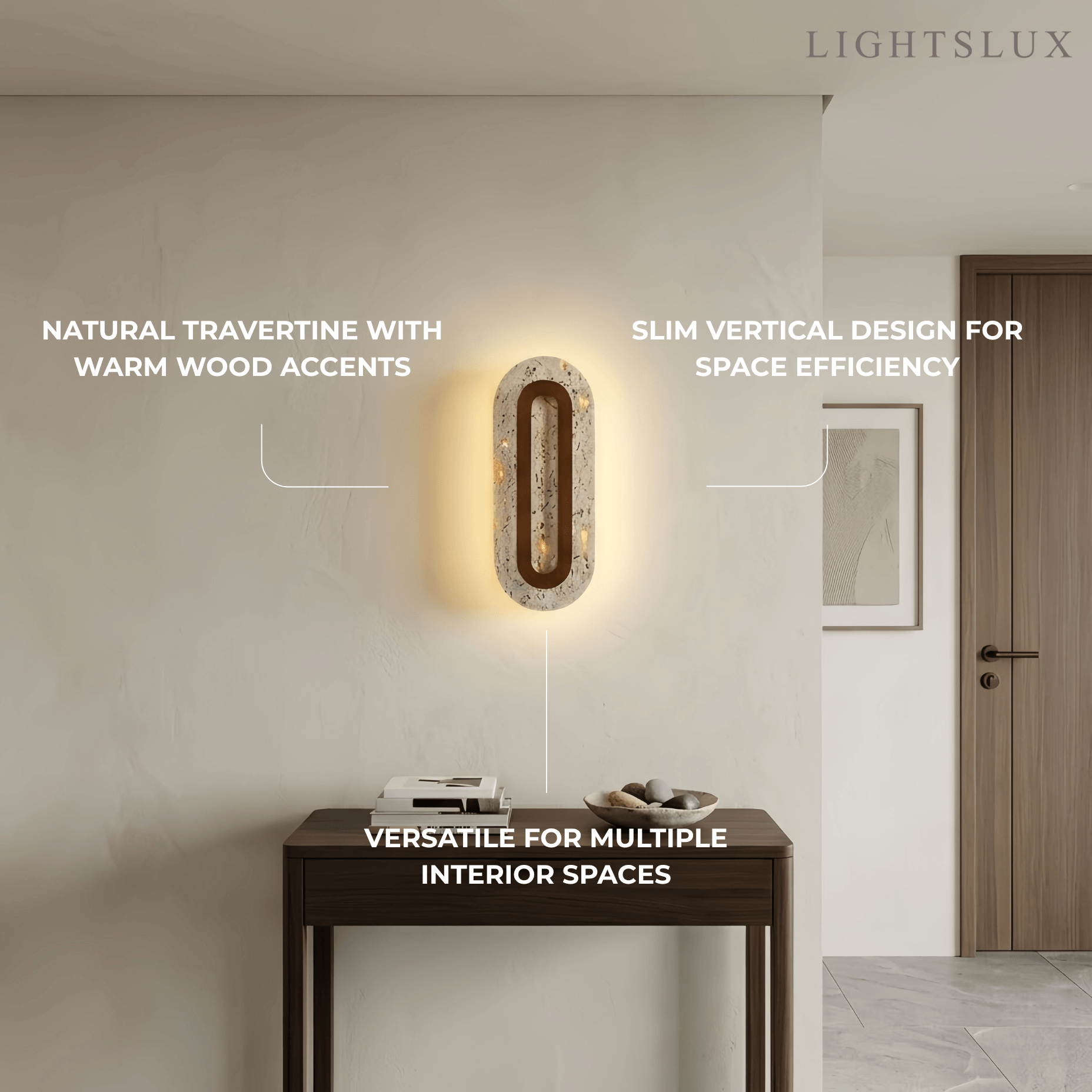 Natural Travertine Wall Light -- Beige Walnut for Hallway Bedroom Living Room Entryway - Flindria