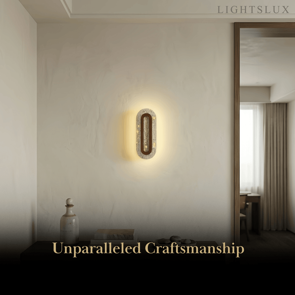 Natural Travertine Wall Light -- Beige Walnut for Hallway Bedroom Living Room Entryway - Flindria