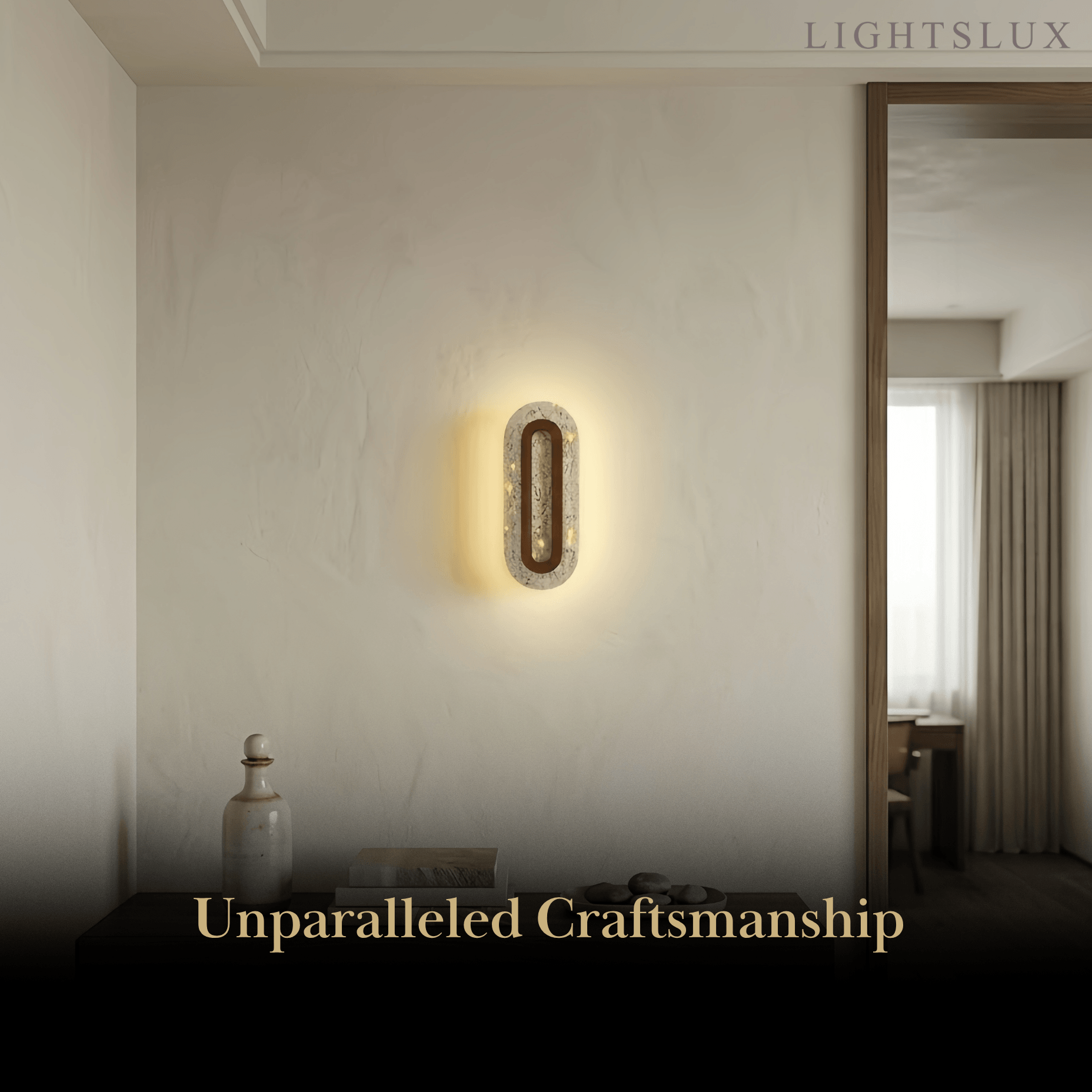 Natural Travertine Wall Light -- Beige Walnut for Hallway Bedroom Living Room Entryway - Flindria