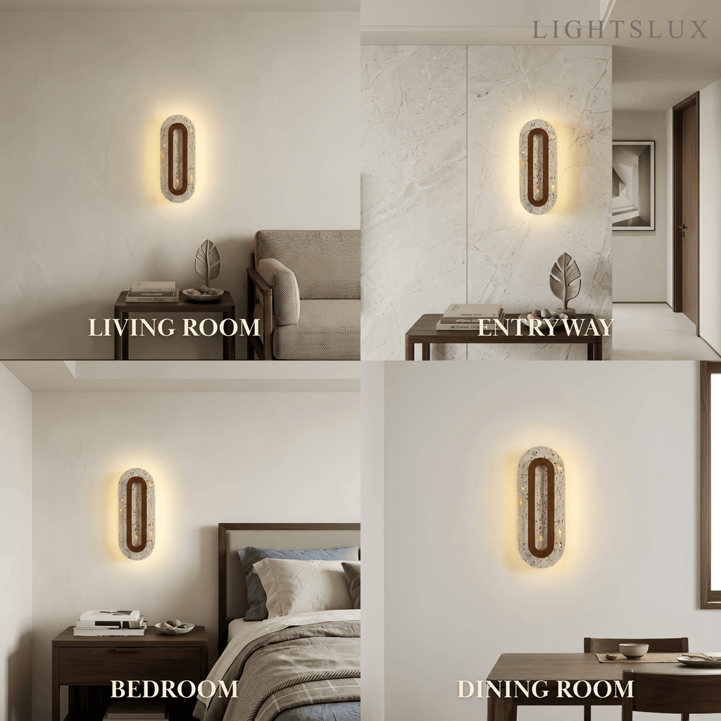 Natural Travertine Wall Light -- Beige Walnut for Hallway Bedroom Living Room Entryway - Flindria