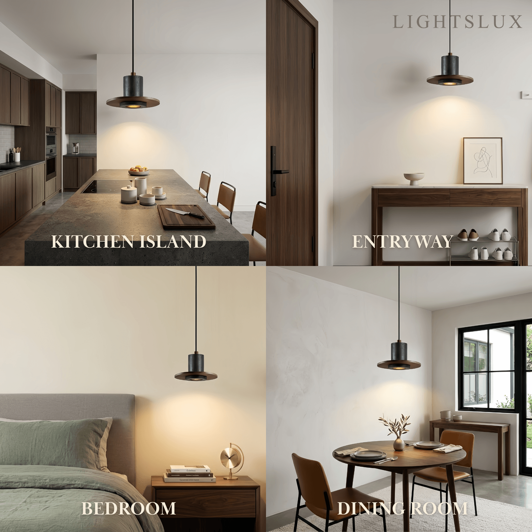 Minimalist Travertine Pendant Light -- Black Walnut for Dining Room Kitchen Island Living Room - Flindria