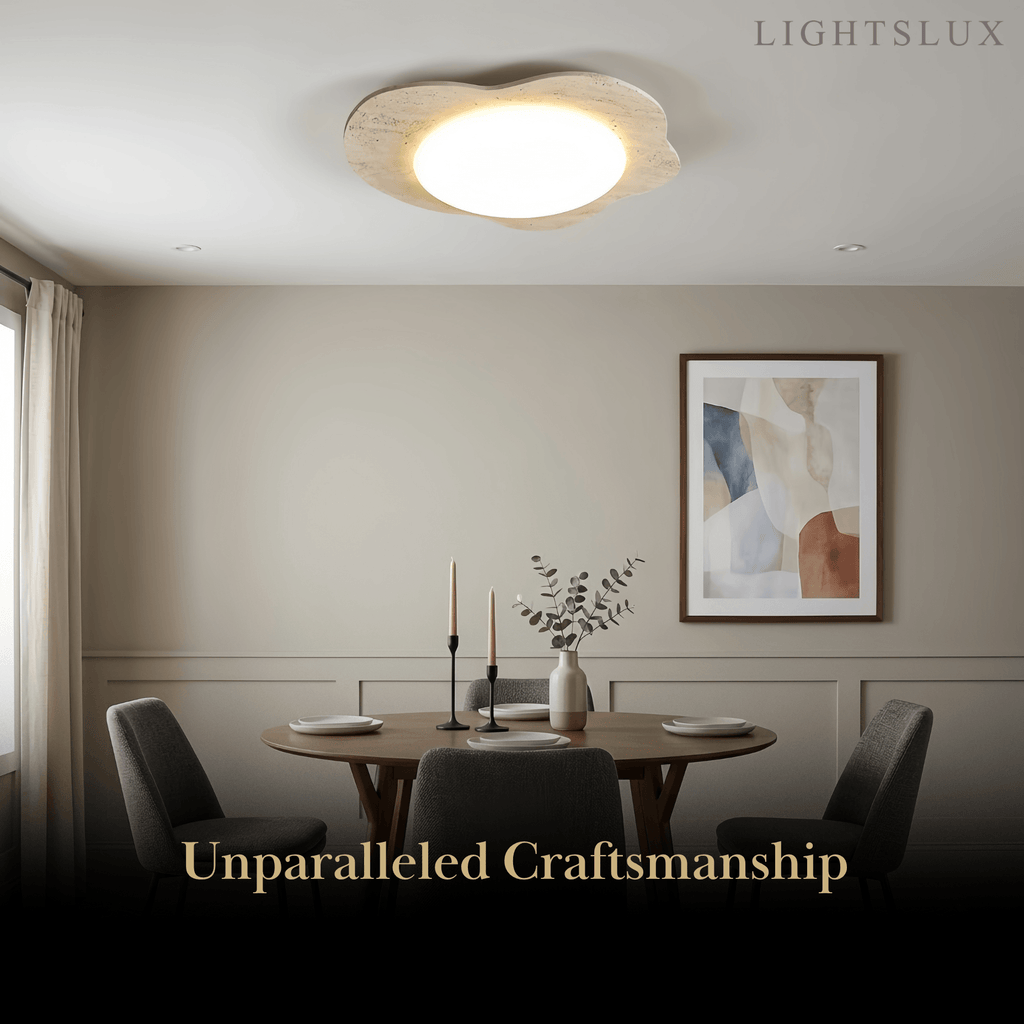 Lámpara de techo minimalista de travertino -- Beige blanco para sala, comedor y dormitorio - Flindria