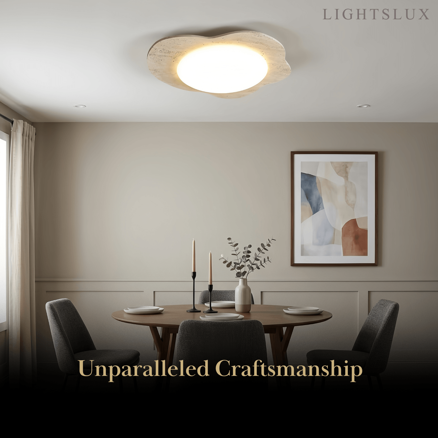 Lámpara de techo minimalista de travertino -- Beige blanco para sala, comedor y dormitorio - Flindria