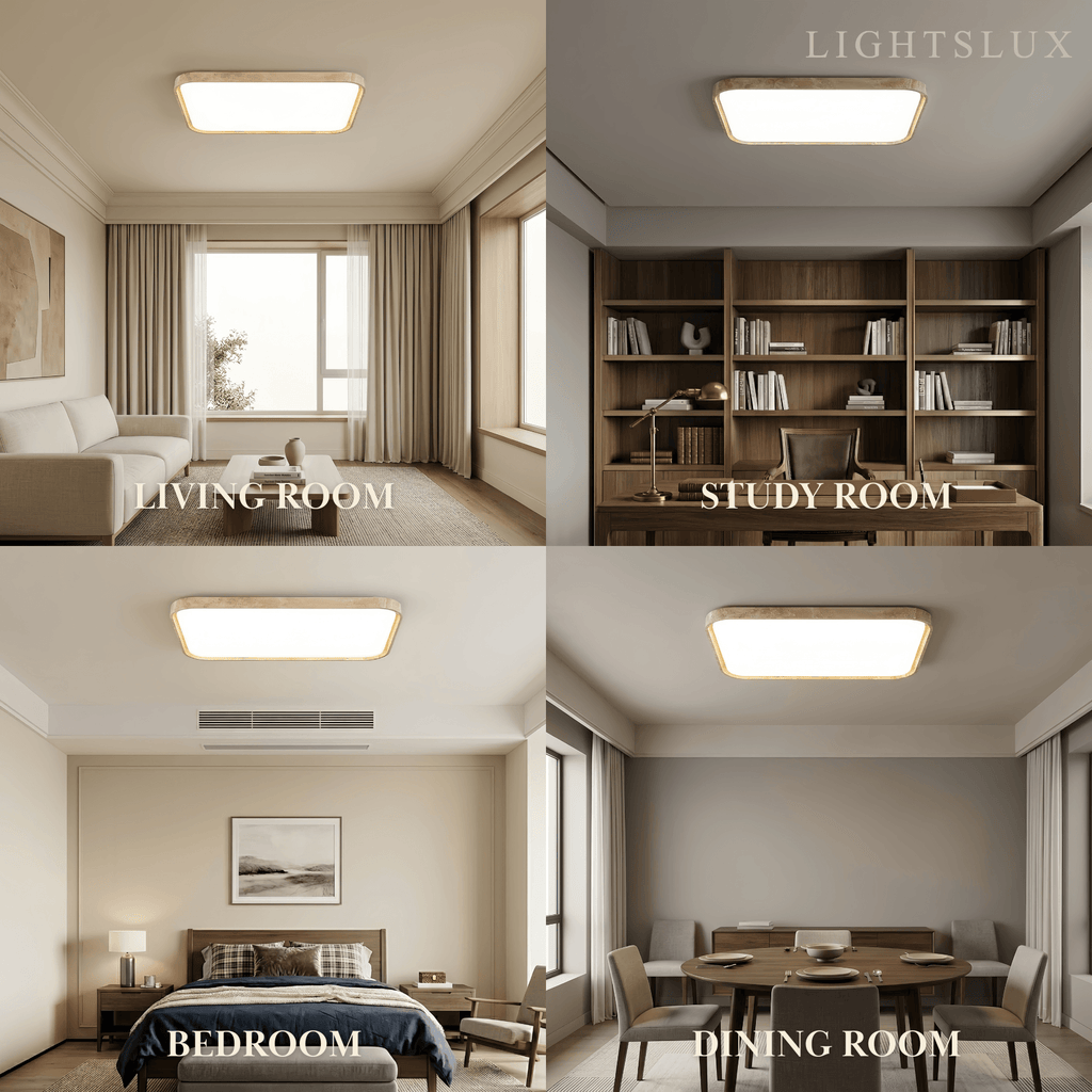 Lámpara de techo moderna de travertino – Beige blanco rectangular para sala de estar y comedor - Flindria