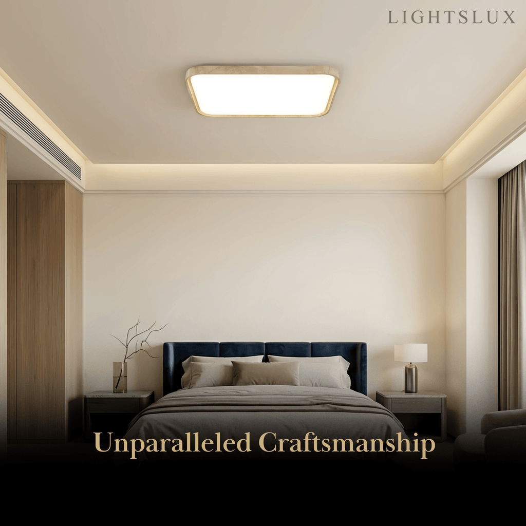 Lámpara de techo moderna de travertino – Beige blanco rectangular para sala de estar y comedor - Flindria