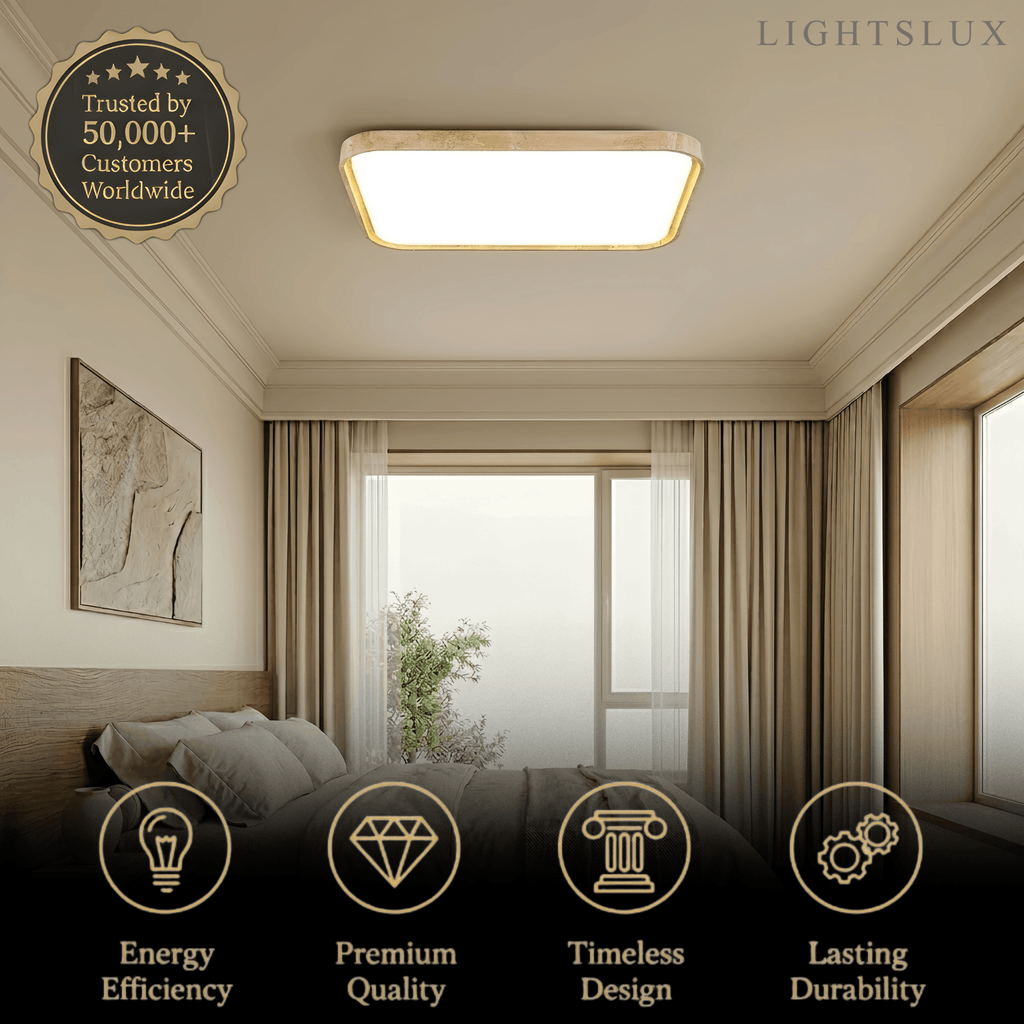 Lámpara de techo moderna de travertino – Beige blanco rectangular para sala de estar y comedor - Flindria