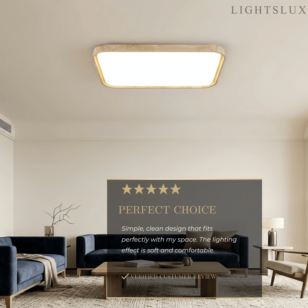 Lámpara de techo moderna de travertino – Beige blanco rectangular para sala de estar y comedor - Flindria