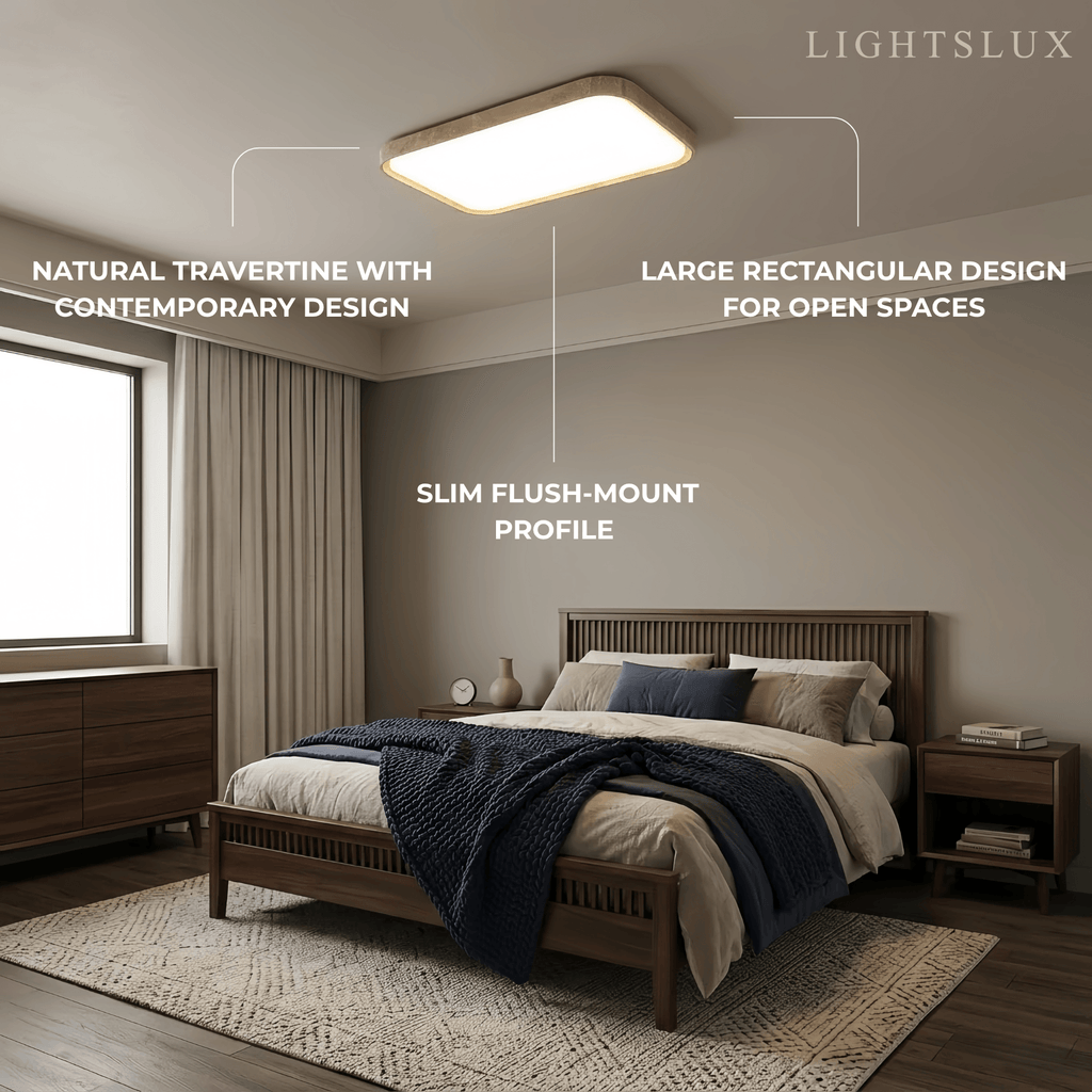 Lámpara de techo moderna de travertino – Beige blanco rectangular para sala de estar y comedor - Flindria