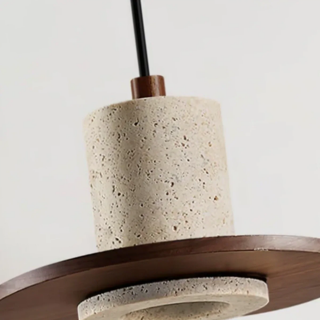 Natural Travertine Pendant Light -- Beige Walnut for Dining Room Kitchen Island Living Room - Flindria