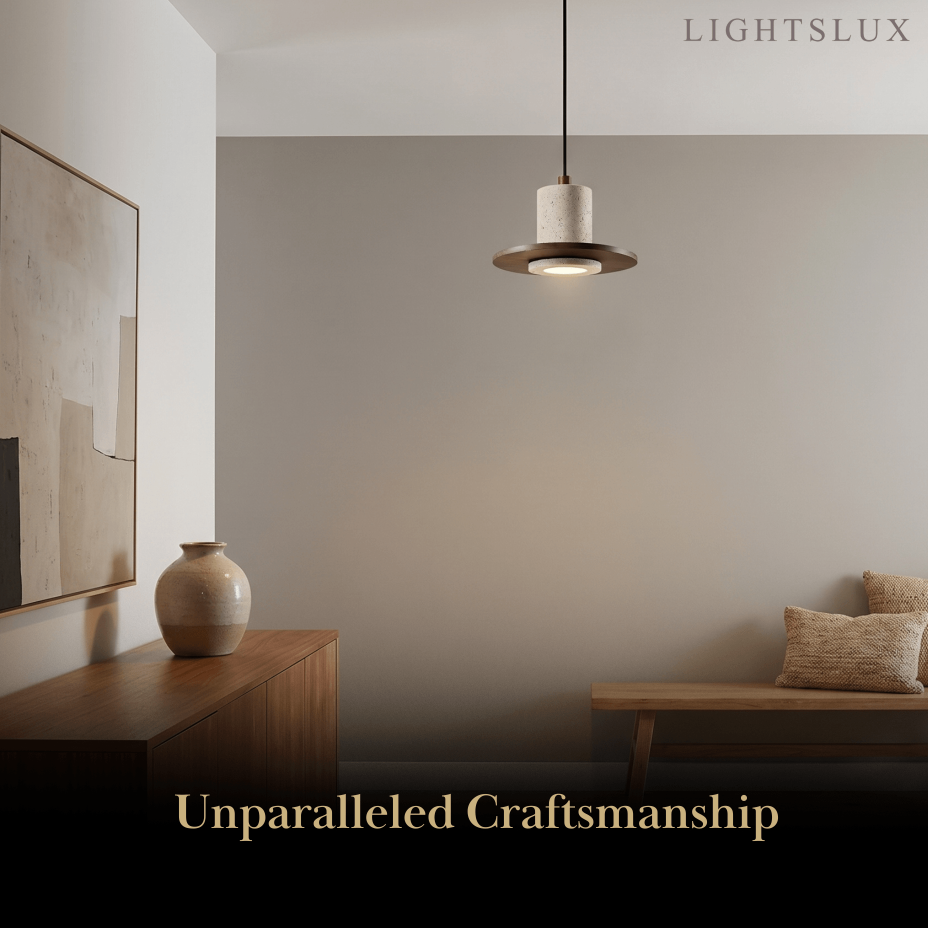 Natural Travertine Pendant Light -- Beige Walnut for Dining Room Kitchen Island Living Room - Flindria