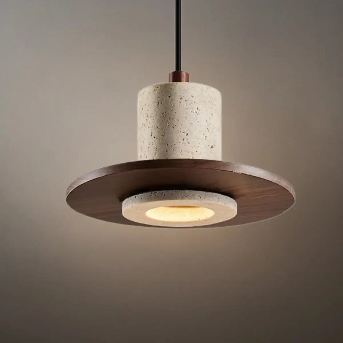 Natural Travertine Pendant Light -- Beige Walnut for Dining Room Kitchen Island Living Room - Flindria