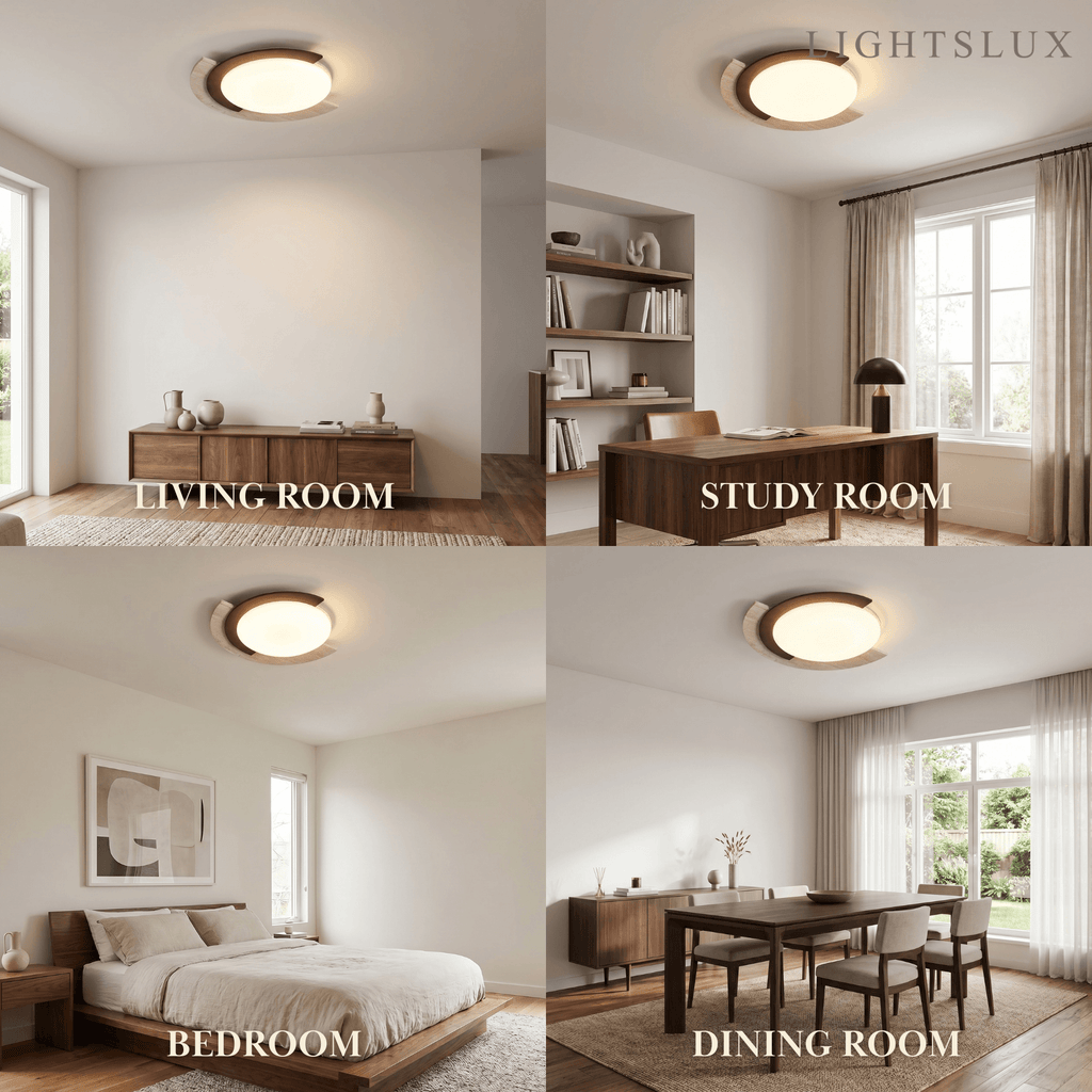 Lámpara de techo natural de travertino -- Beige nogal para sala de estar comedor dormitorio - Flindria