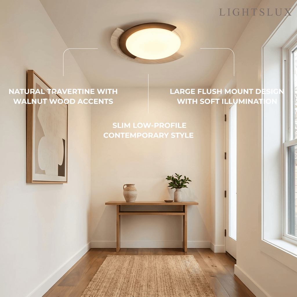 Lámpara de techo natural de travertino -- Beige nogal para sala de estar comedor dormitorio - Flindria