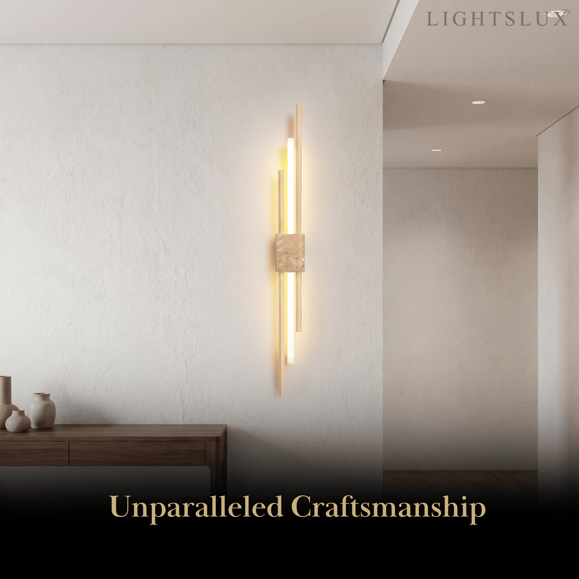 Minimalist Travertine Wall Light -- Wood Walnut for Hallway Living Room Bedroom Fireplace Area - Flindria