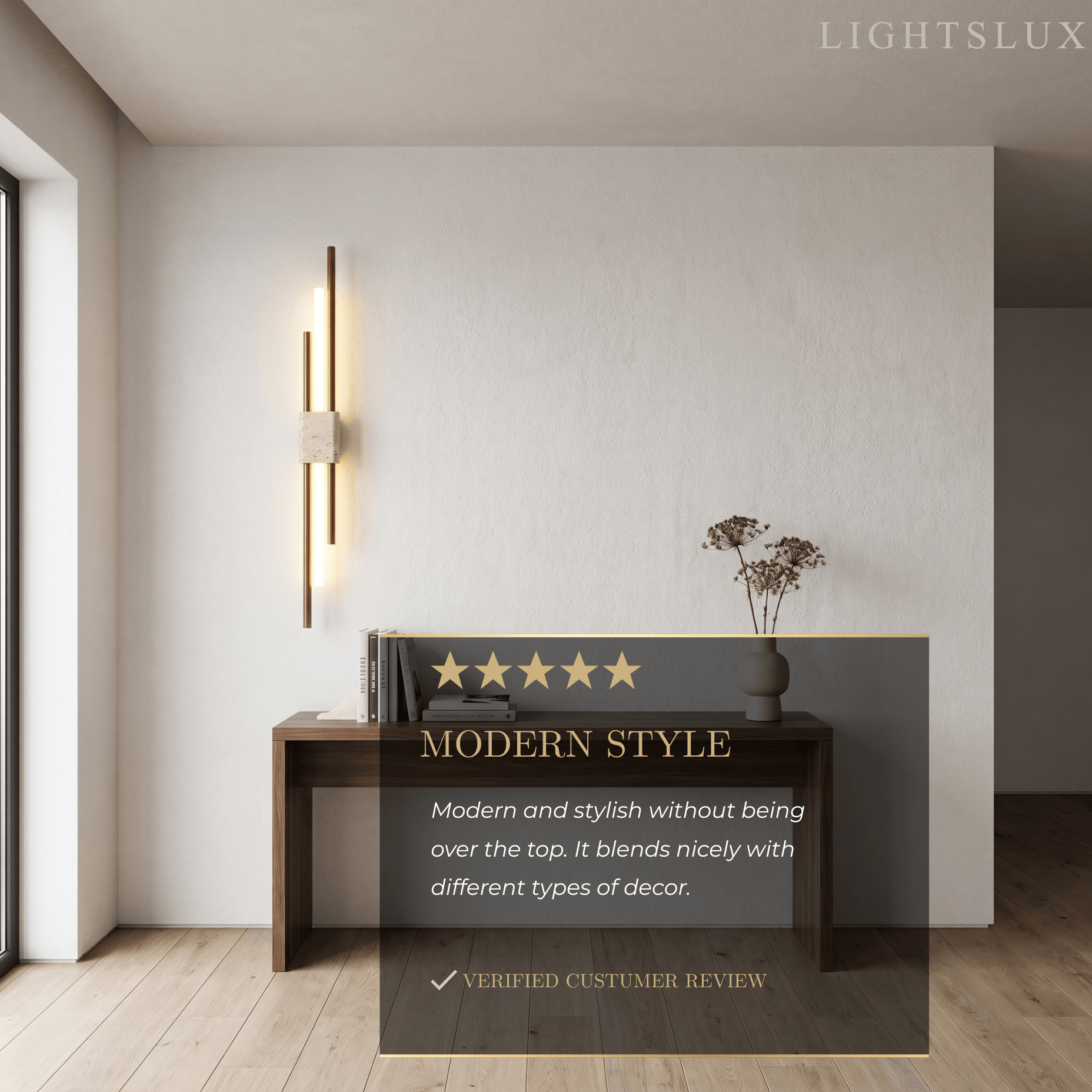 Minimalist Travertine Wall Light -- Wood Walnut for Hallway Living Room Bedroom Fireplace Area - Flindria