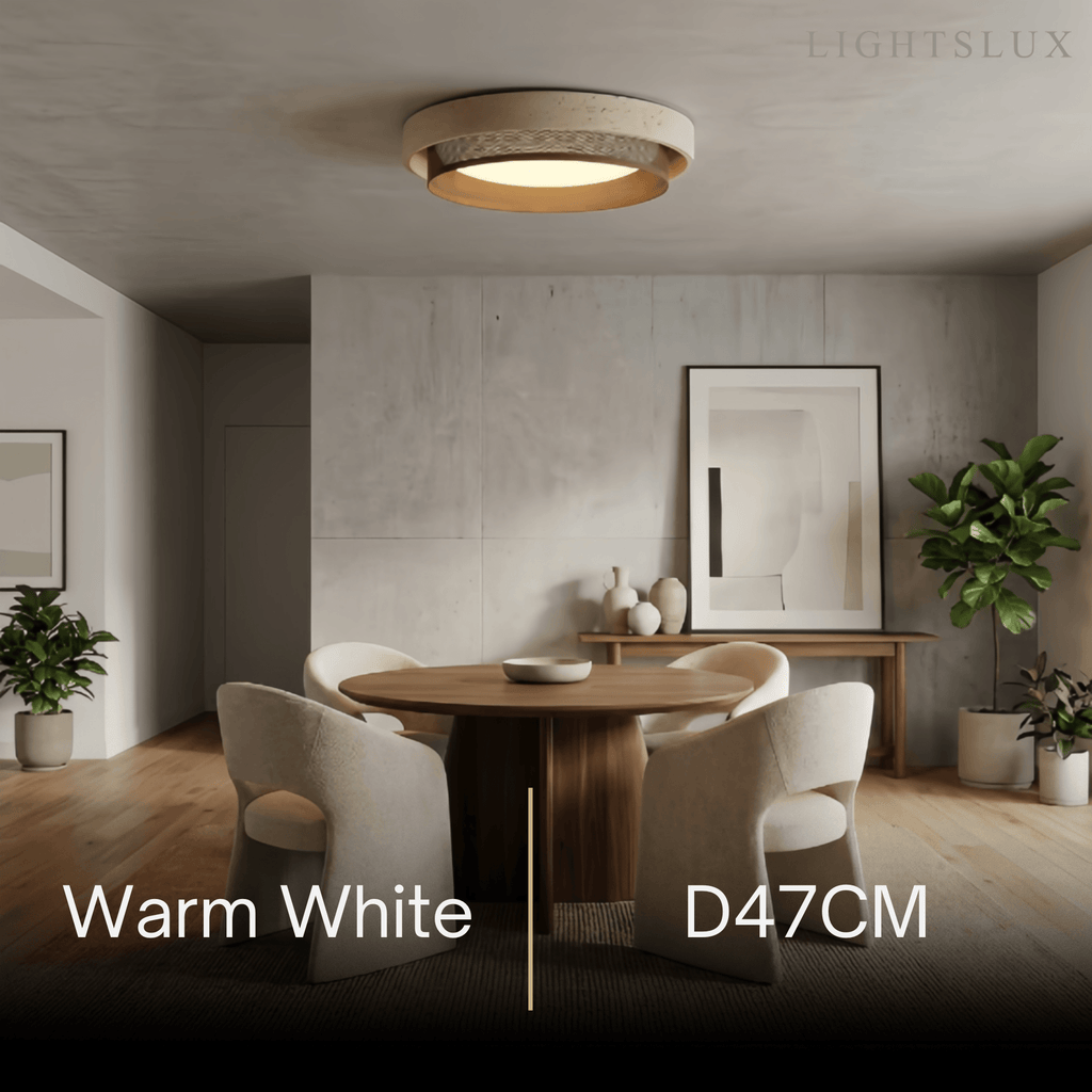 Modern Minimalist Ceiling Light – Yellow Travertine & Acrylic – Living Room, Bedroom, Dining Room - Flindria