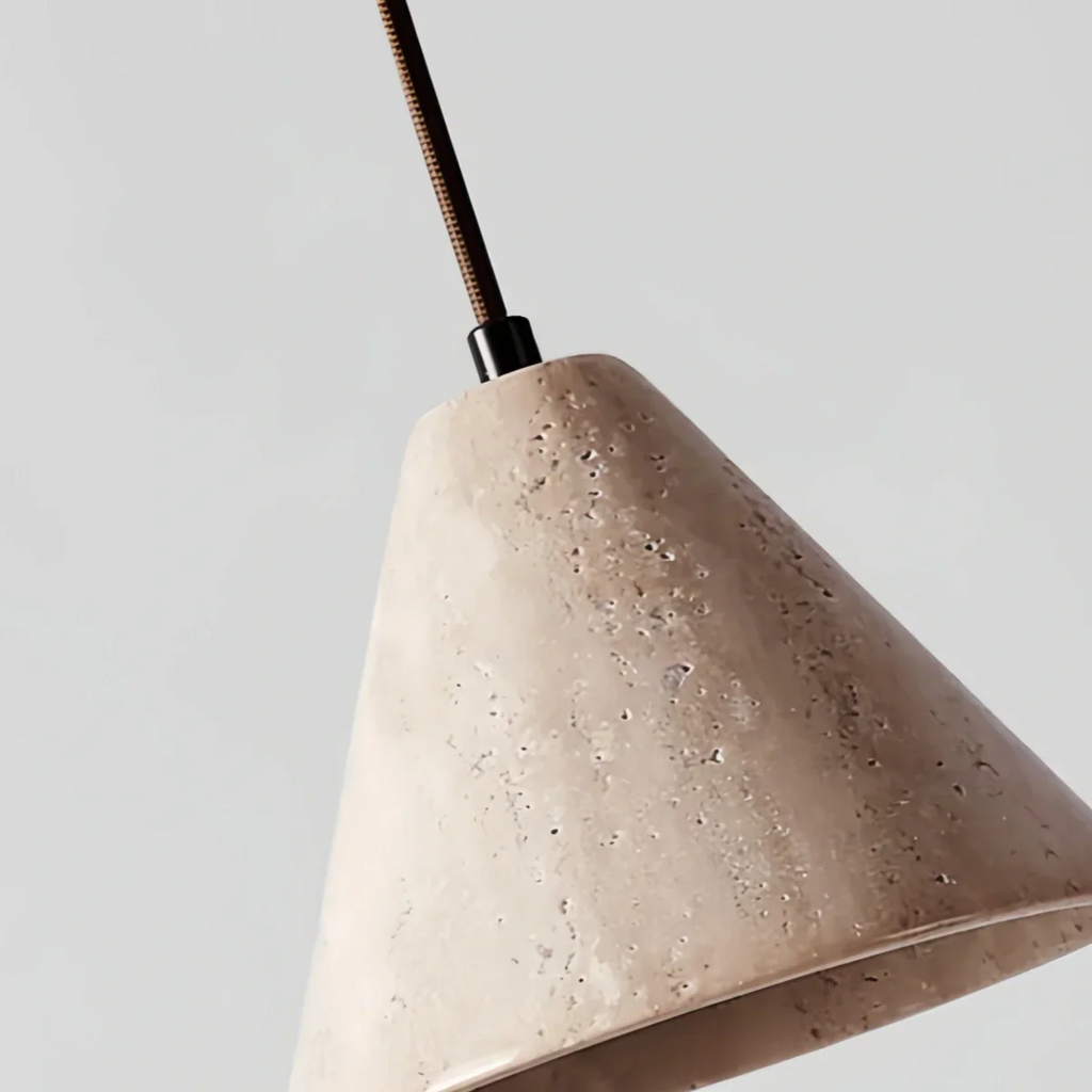 Modern Travertine Pendant Light – Yellow Travertine & Walnut Wood for Kitchen Island, Dining Room, Bedroom - Flindria