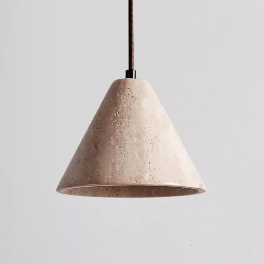 Modern Travertine Pendant Light – Yellow Travertine & Walnut Wood for Kitchen Island, Dining Room, Bedroom - Flindria