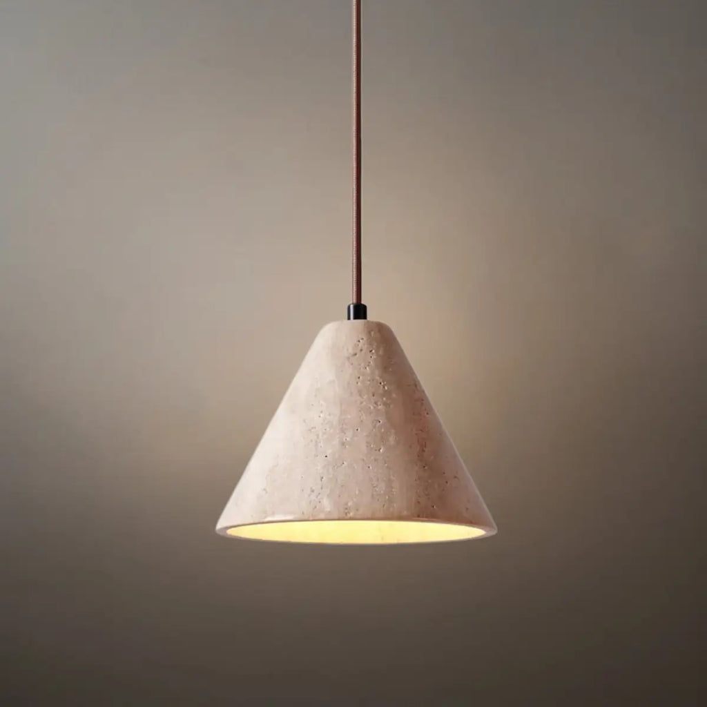 Modern Travertine Pendant Light – Yellow Travertine & Walnut Wood for Kitchen Island, Dining Room, Bedroom - Flindria