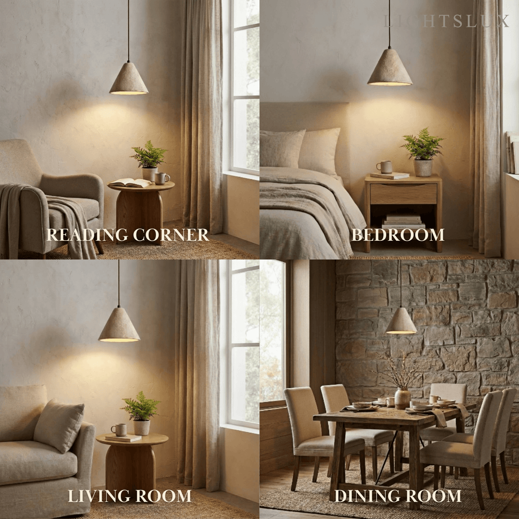 Modern Travertine Pendant Light – Yellow Travertine & Walnut Wood for Kitchen Island, Dining Room, Bedroom - Flindria