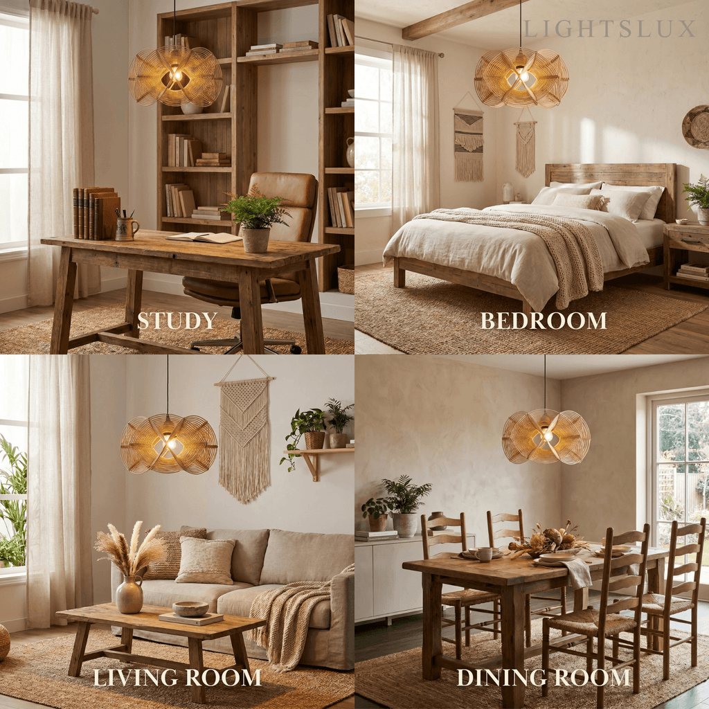 Nordic Woven Rattan Pendant Lamp Pendant Lamp -- Woven Rattan Natural for Living Room - Flindria