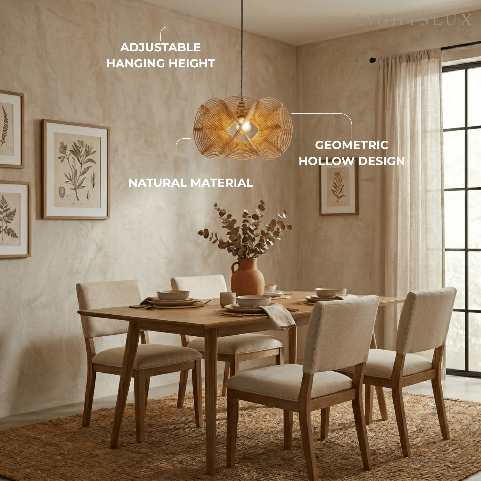 Nordic Woven Rattan Pendant Lamp Pendant Lamp -- Woven Rattan Natural for Living Room - Flindria
