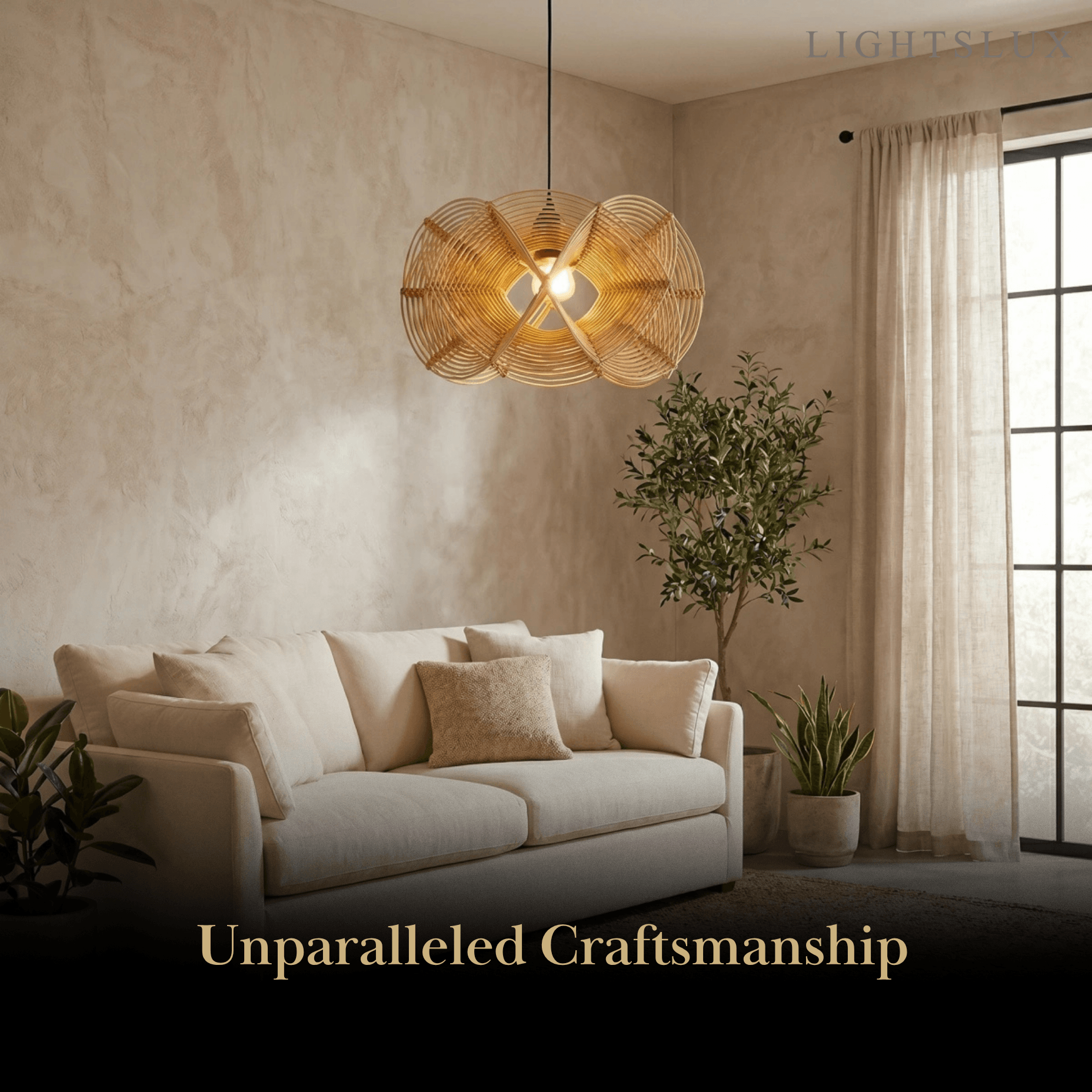 Nordic Woven Rattan Pendant Lamp Pendant Lamp -- Woven Rattan Natural for Living Room - Flindria