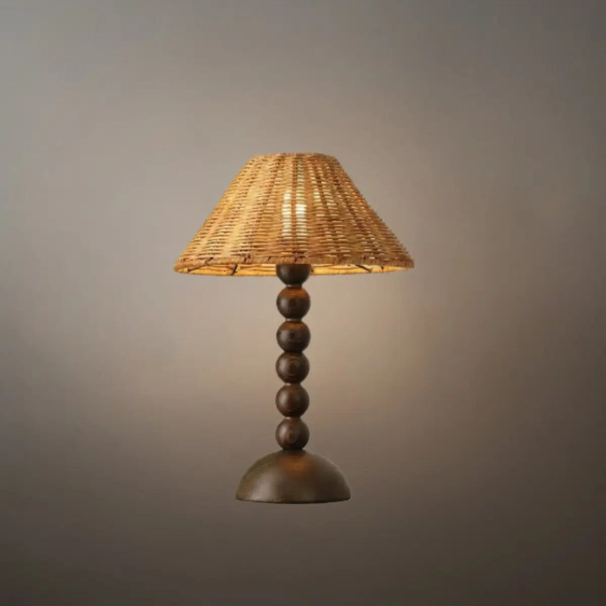 Vintage Natural Wood & Rattan Table Lamp - Walnut Color for Bedroom Living Room Office - Flindria