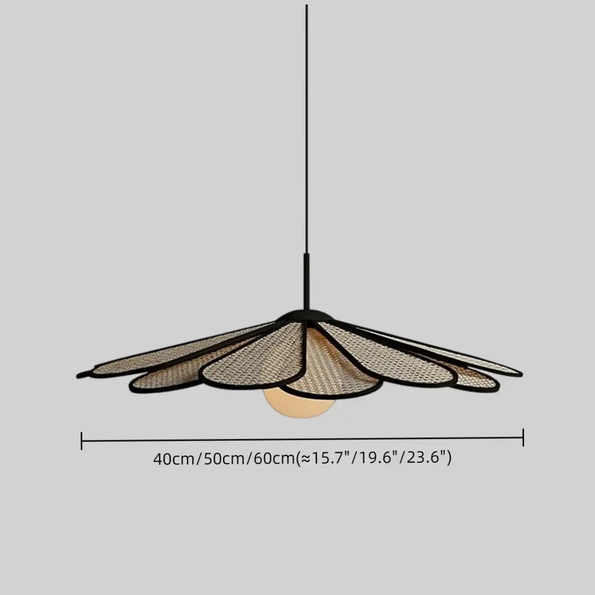 Natural Rattan Petal Pendant Light – Black Metal for Living Room - Flindria