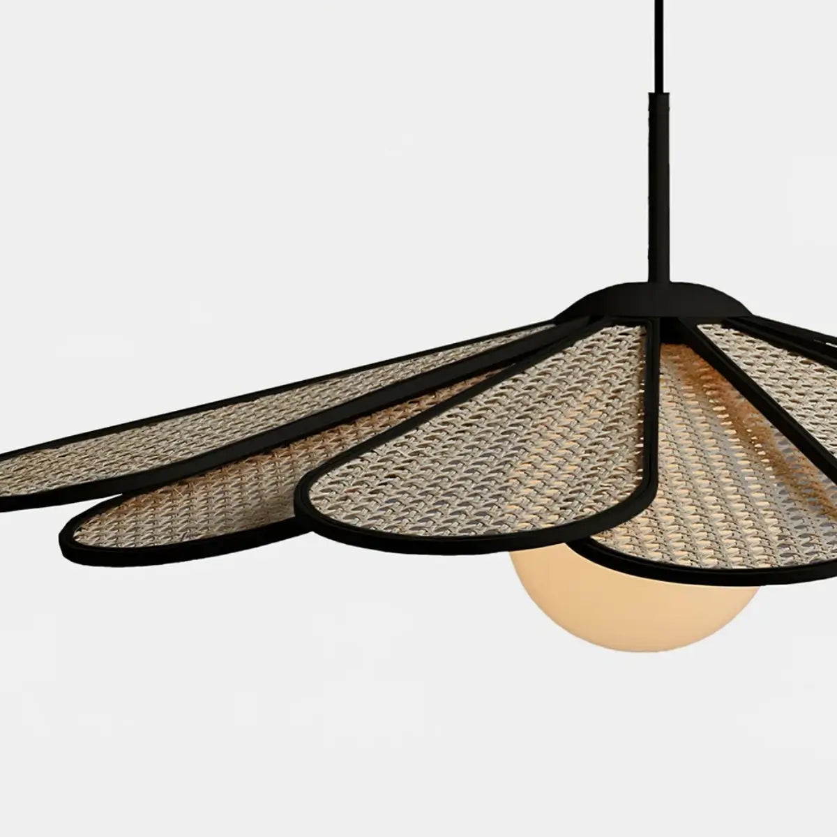 Natural Rattan Petal Pendant Light – Black Metal for Living Room - Flindria