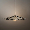 Natural Rattan Petal Pendant Light – Black Metal for Living Room - Flindria