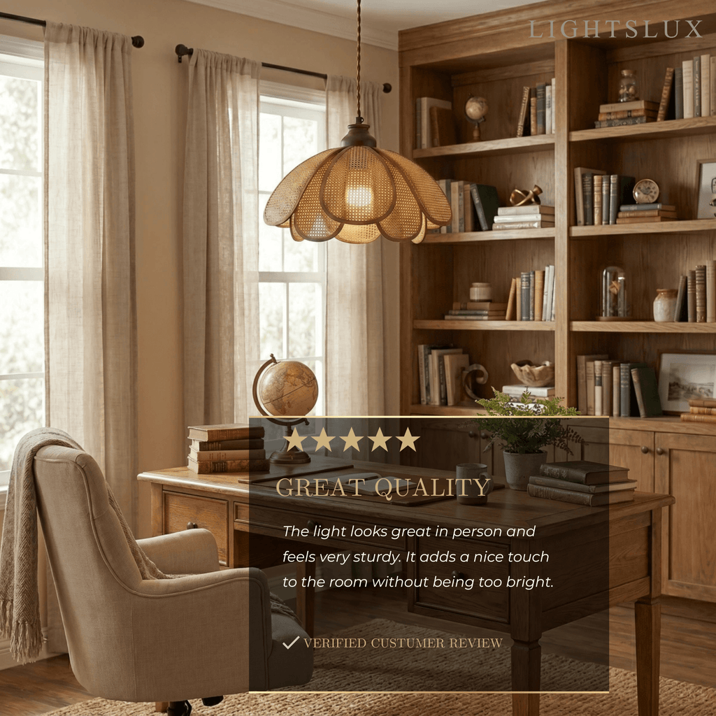 Natural Pendant Light -- Rattan&Wood Walnut Color for Dining Room Living Room Bedroom - Flindria