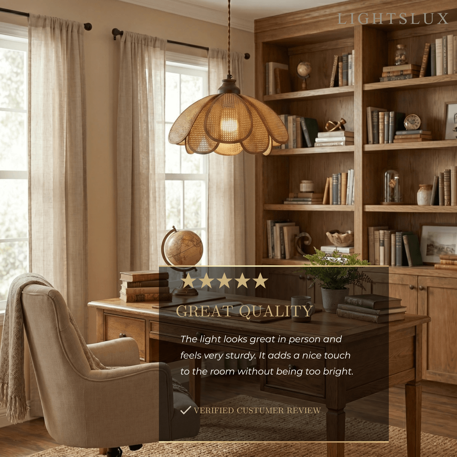 Natural Pendant Light -- Rattan&Wood Walnut Color for Dining Room Living Room Bedroom - Flindria