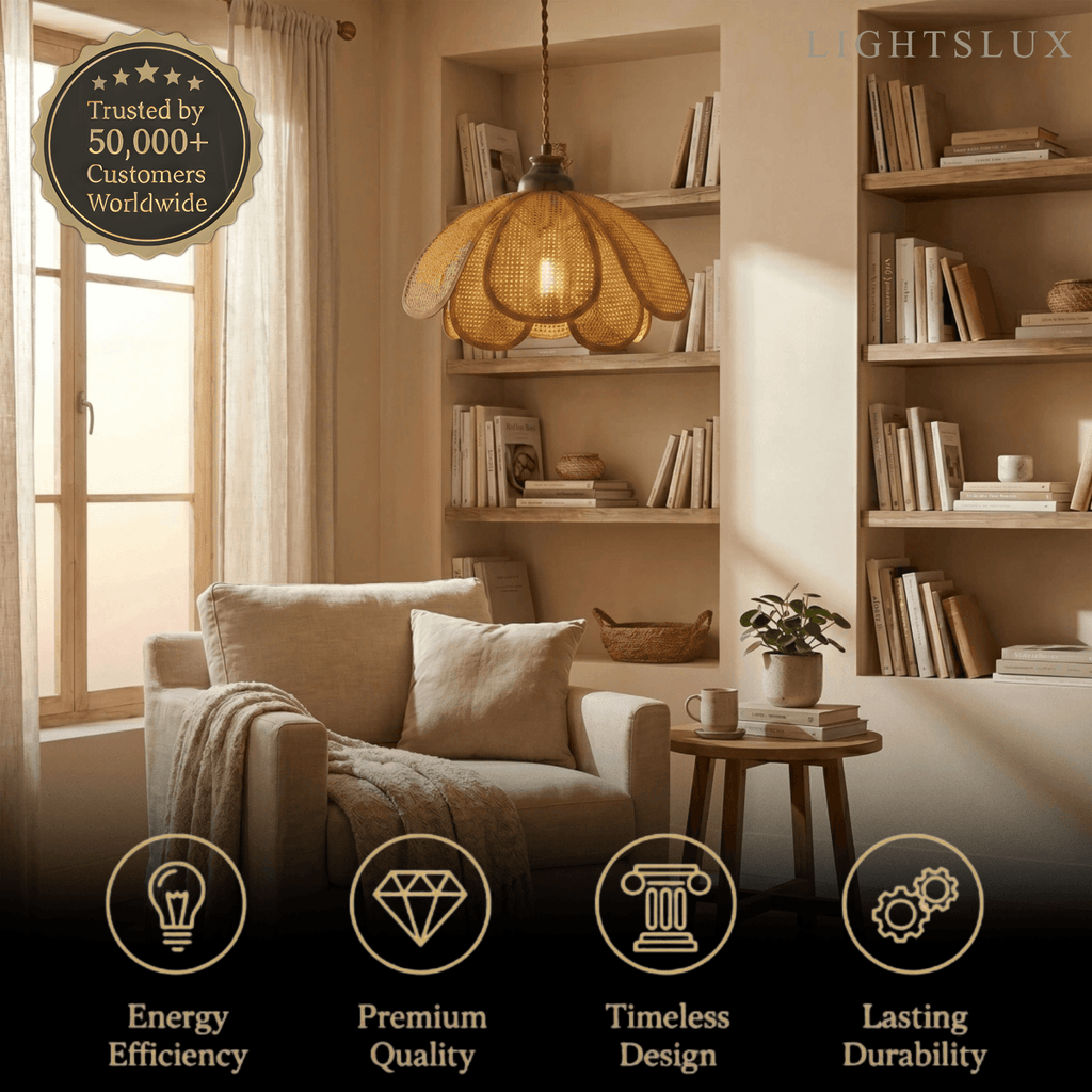 Natural Pendant Light -- Rattan&Wood Walnut Color for Dining Room Living Room Bedroom - Flindria
