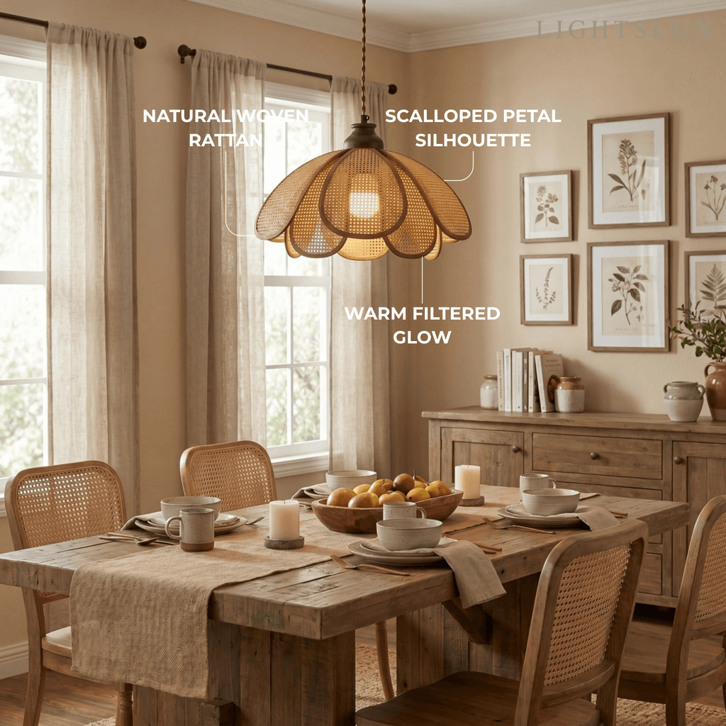 Natural Pendant Light -- Rattan&Wood Walnut Color for Dining Room Living Room Bedroom - Flindria