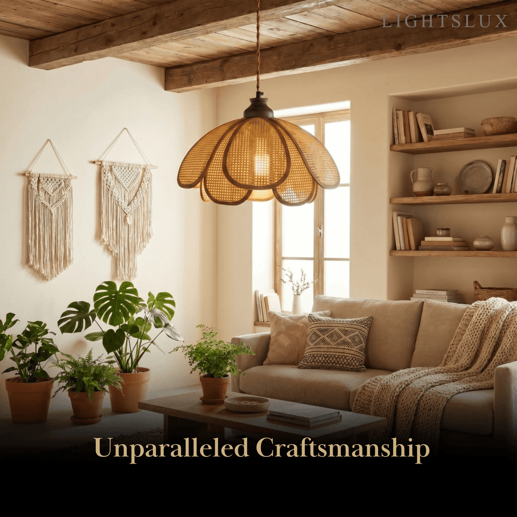Natural Pendant Light -- Rattan&Wood Walnut Color for Dining Room Living Room Bedroom - Flindria