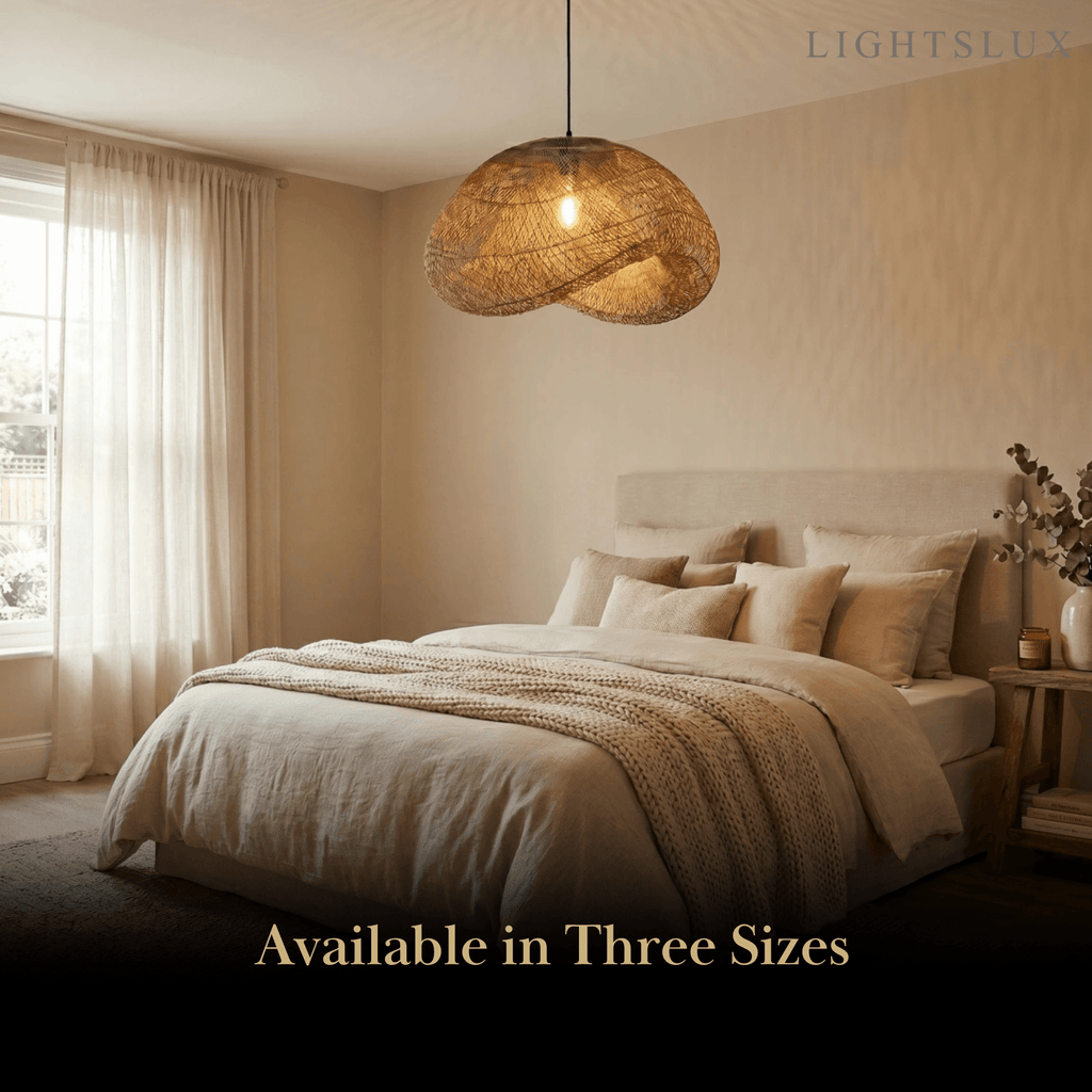 Natural Rattan Pendant Light – Metal & Rattan for Dining Room, Kitchen, Bedroom - Flindria