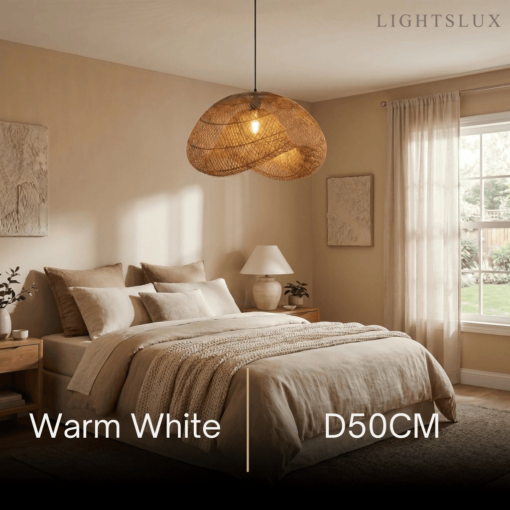 Natural Rattan Pendant Light – Metal & Rattan for Dining Room, Kitchen, Bedroom - Flindria