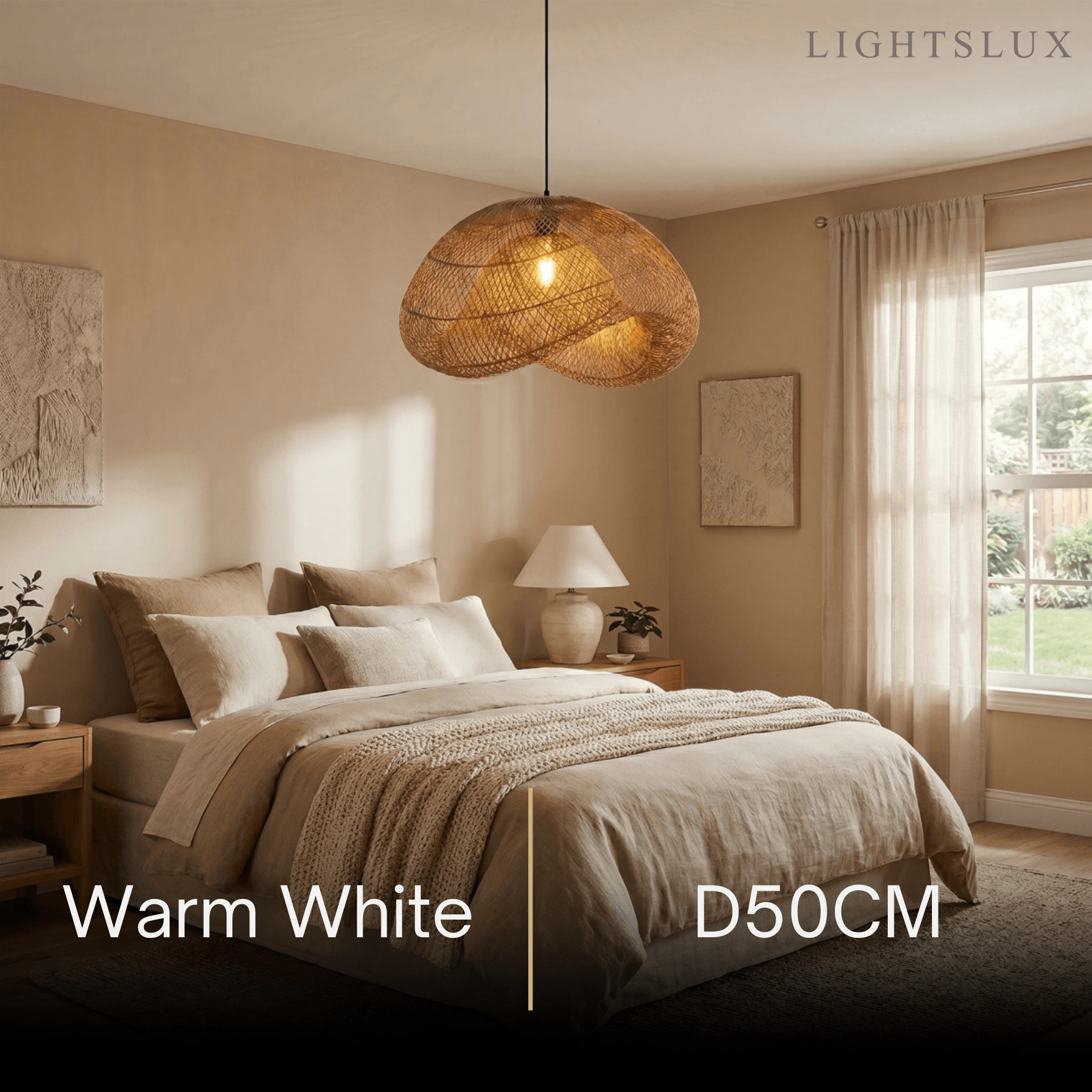 Natural Rattan Pendant Light – Metal & Rattan for Dining Room, Kitchen, Bedroom - Flindria
