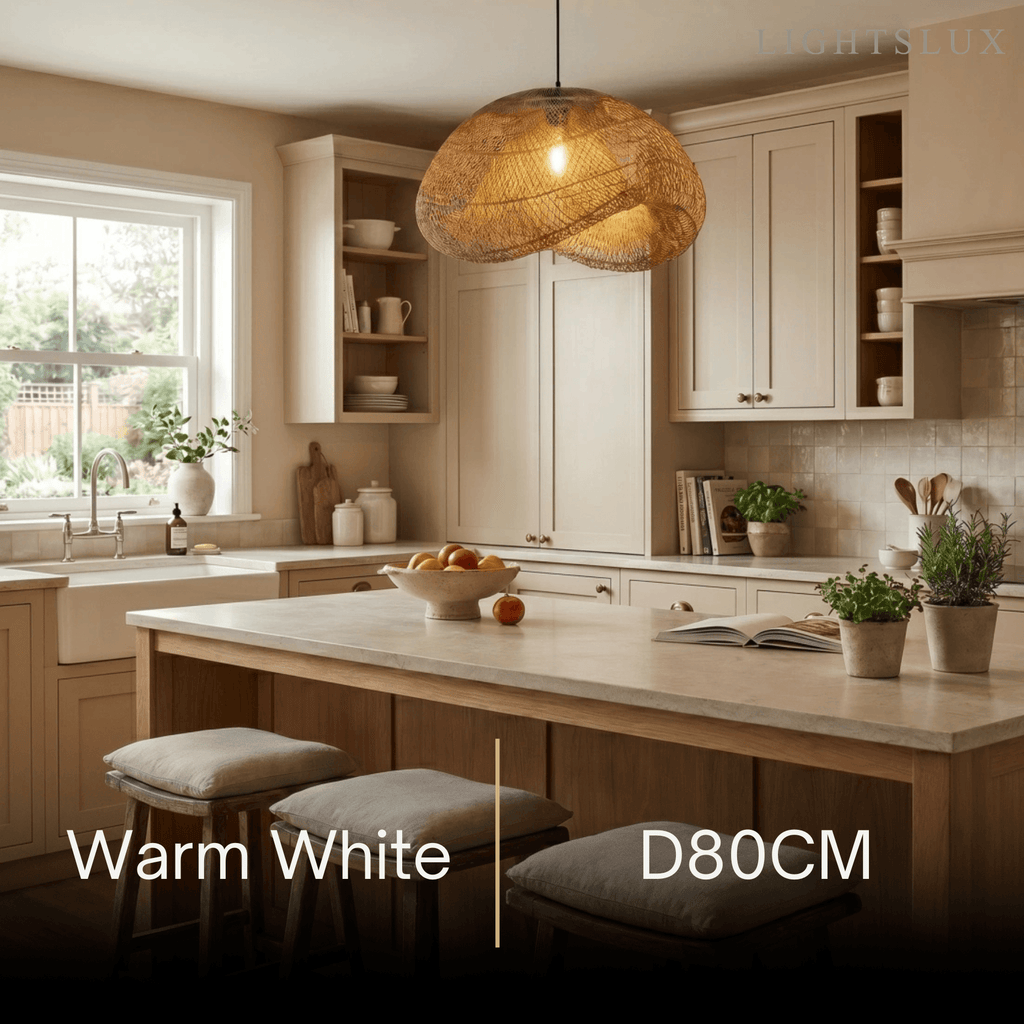 Natural Rattan Pendant Light – Metal & Rattan for Dining Room, Kitchen, Bedroom - Flindria
