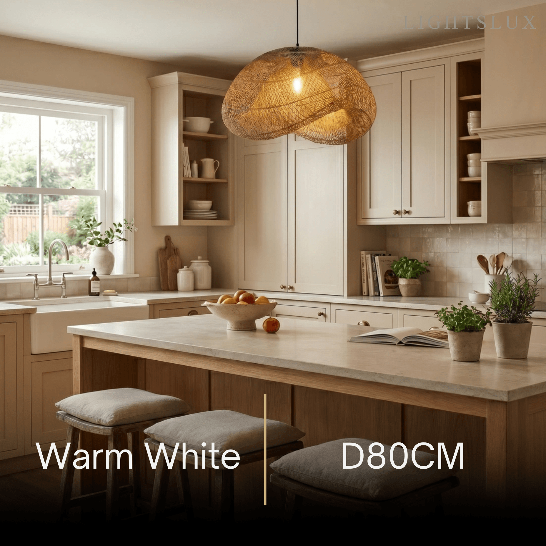 Natural Rattan Pendant Light – Metal & Rattan for Dining Room, Kitchen, Bedroom - Flindria