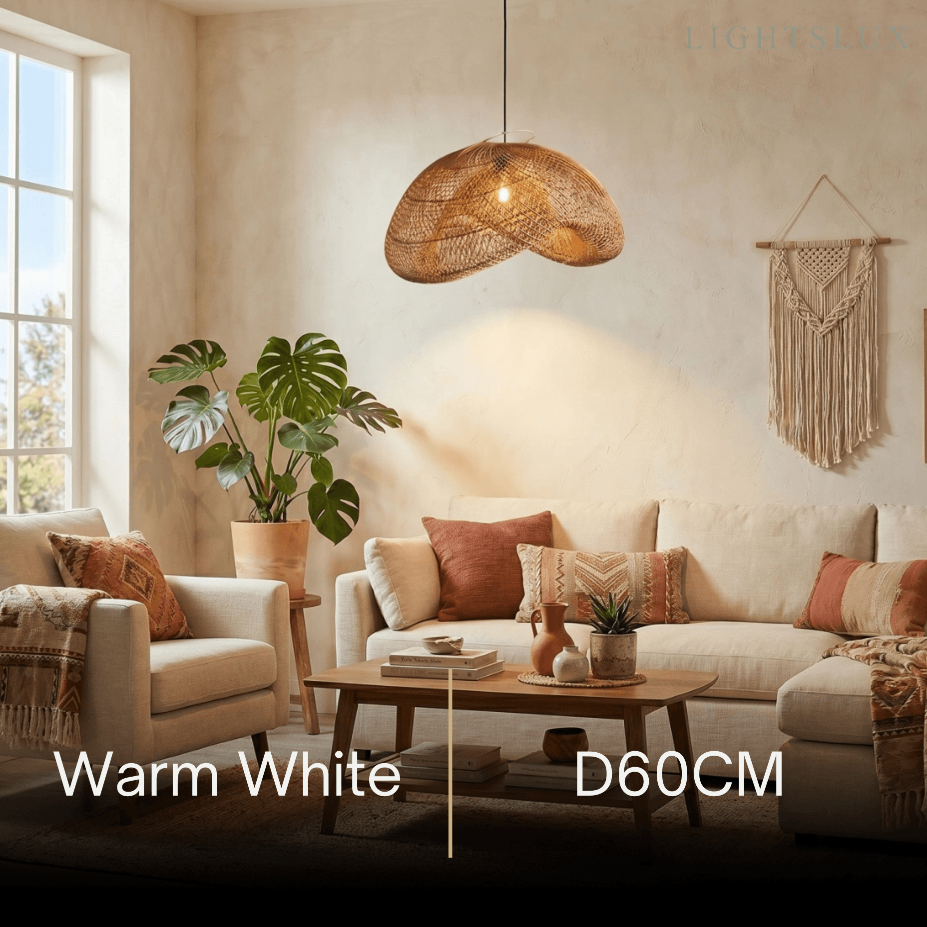 Natural Rattan Pendant Light – Metal & Rattan for Dining Room, Kitchen, Bedroom - Flindria