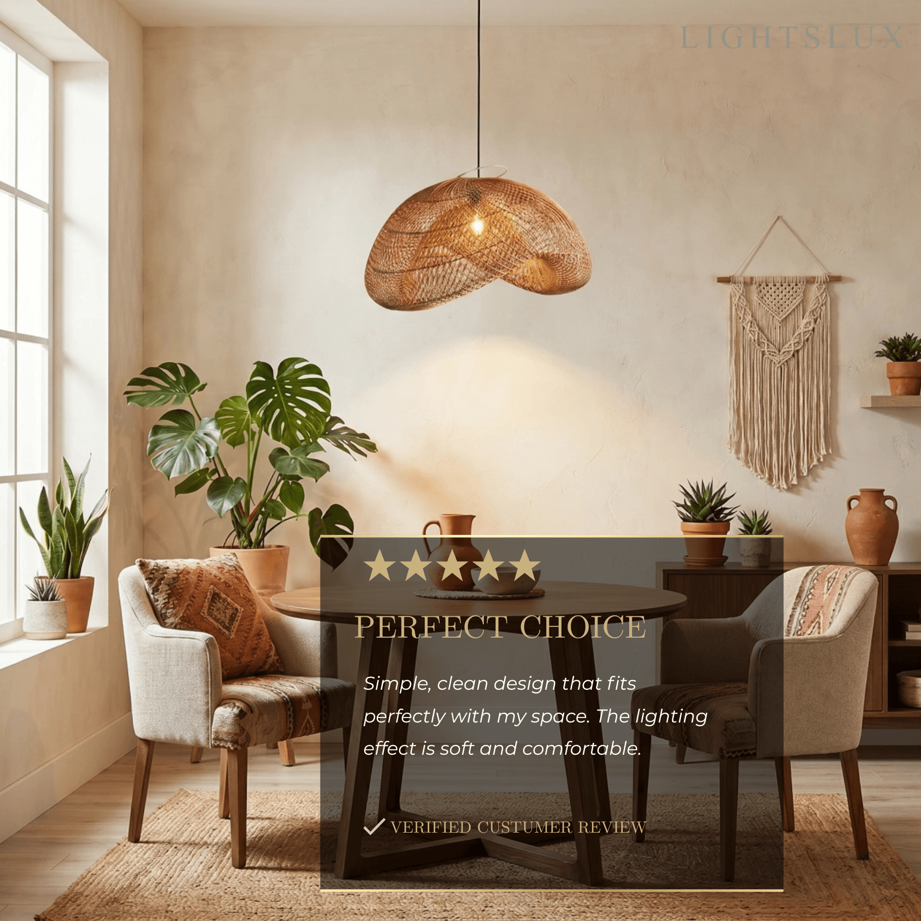 Natural Rattan Pendant Light – Metal & Rattan for Dining Room, Kitchen, Bedroom - Flindria