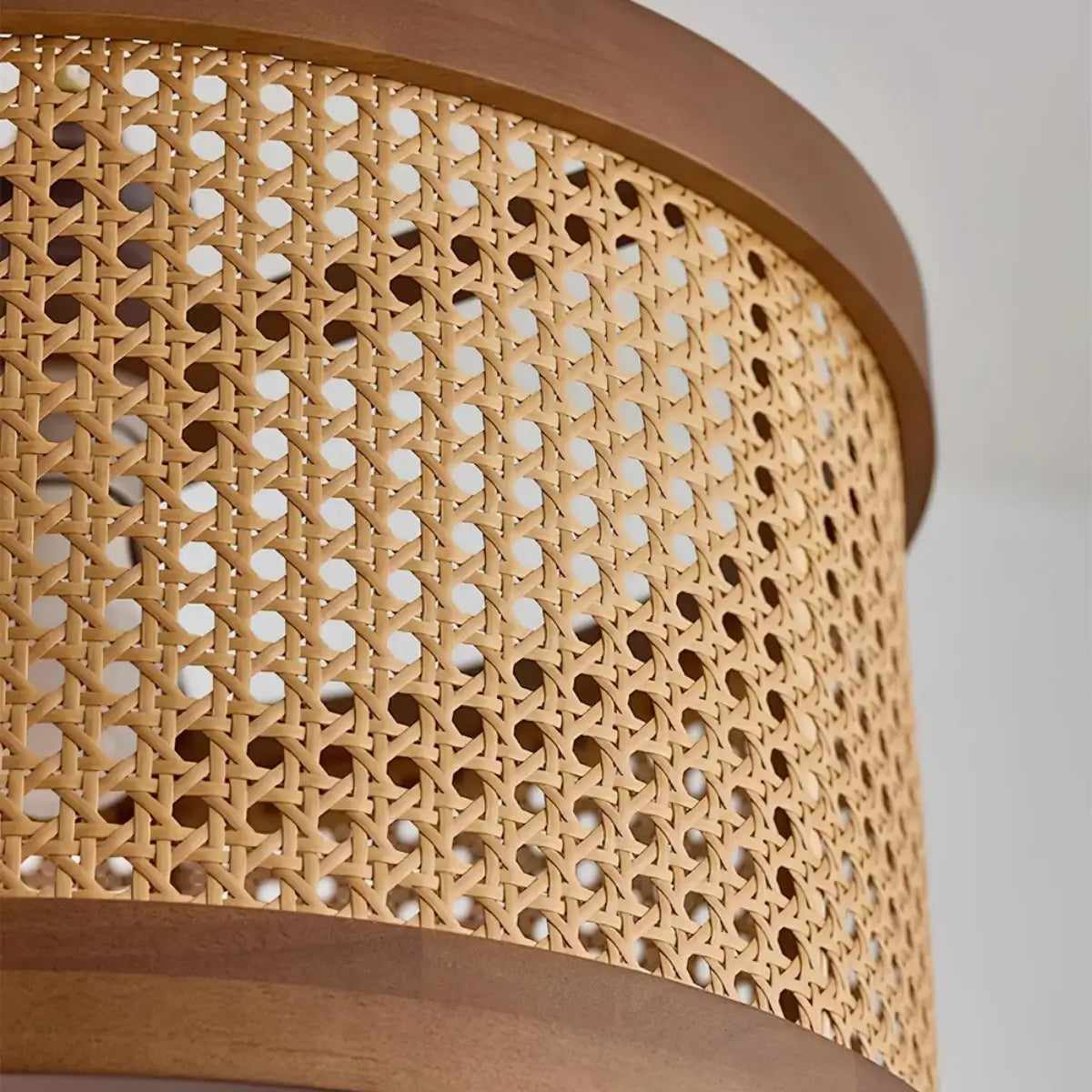 Natural Woven Pendant Light – Rattan & Wood  Walnut for Dining Room, Bedroom - Flindria