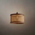 Natural Woven Pendant Light – Rattan & Wood  Walnut for Dining Room, Bedroom - Flindria