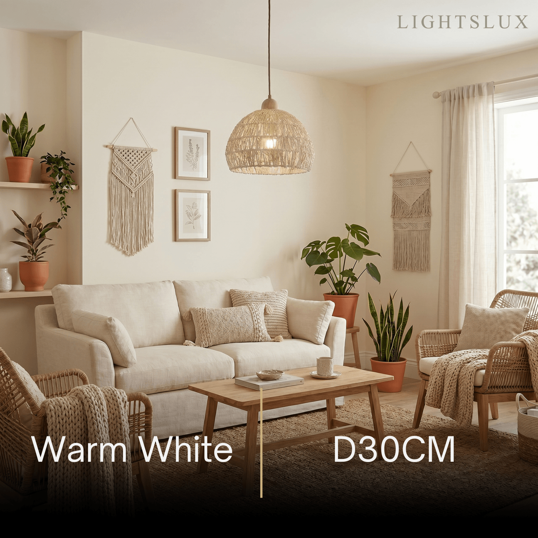 Natural Pendant Light – Rattan & Wood for Living Room Dining Room Bedroom - Flindria