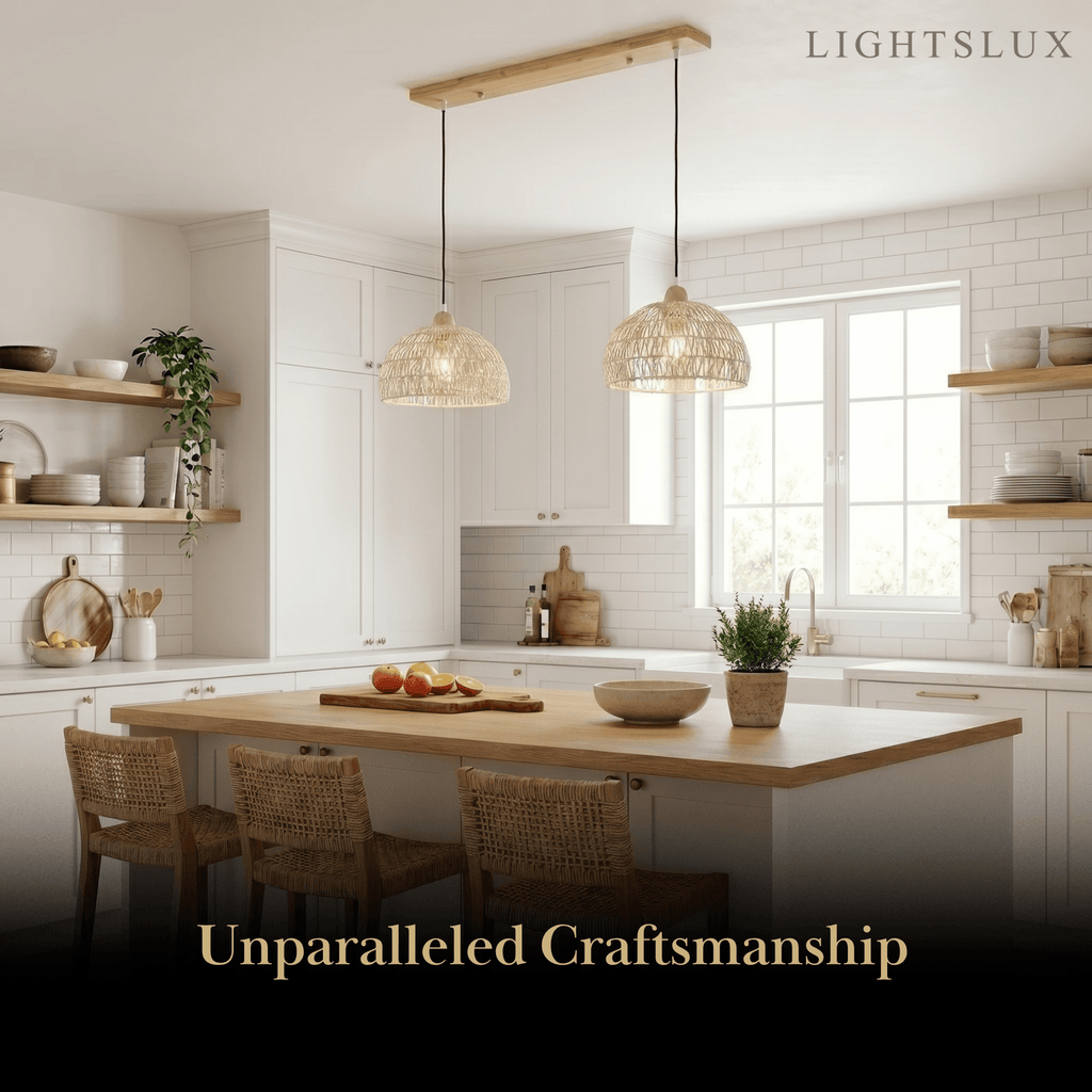 Natural Pendant Light – Rattan & Wood for Living Room Dining Room Bedroom - Flindria