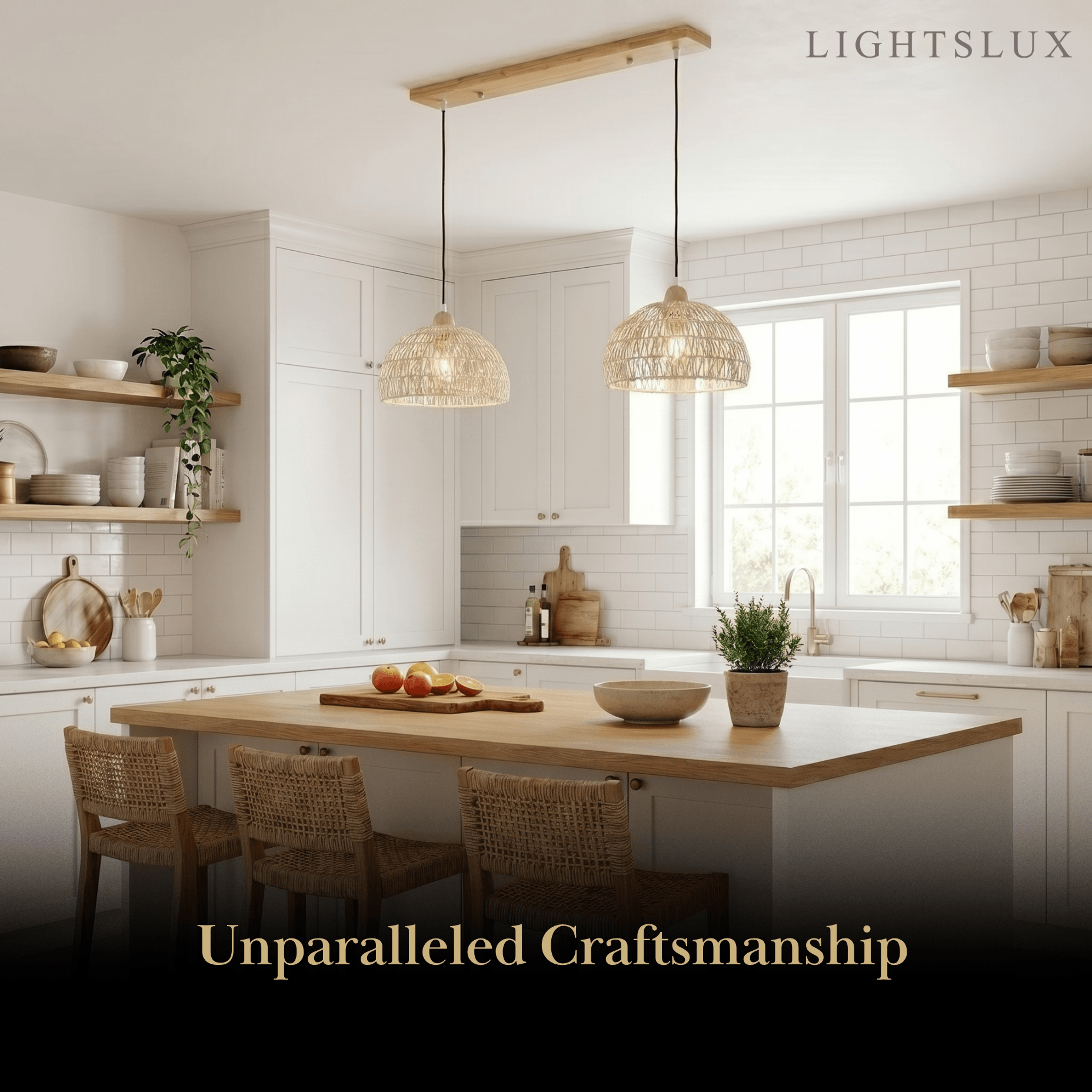 Natural Pendant Light – Rattan & Wood for Living Room Dining Room Bedroom - Flindria