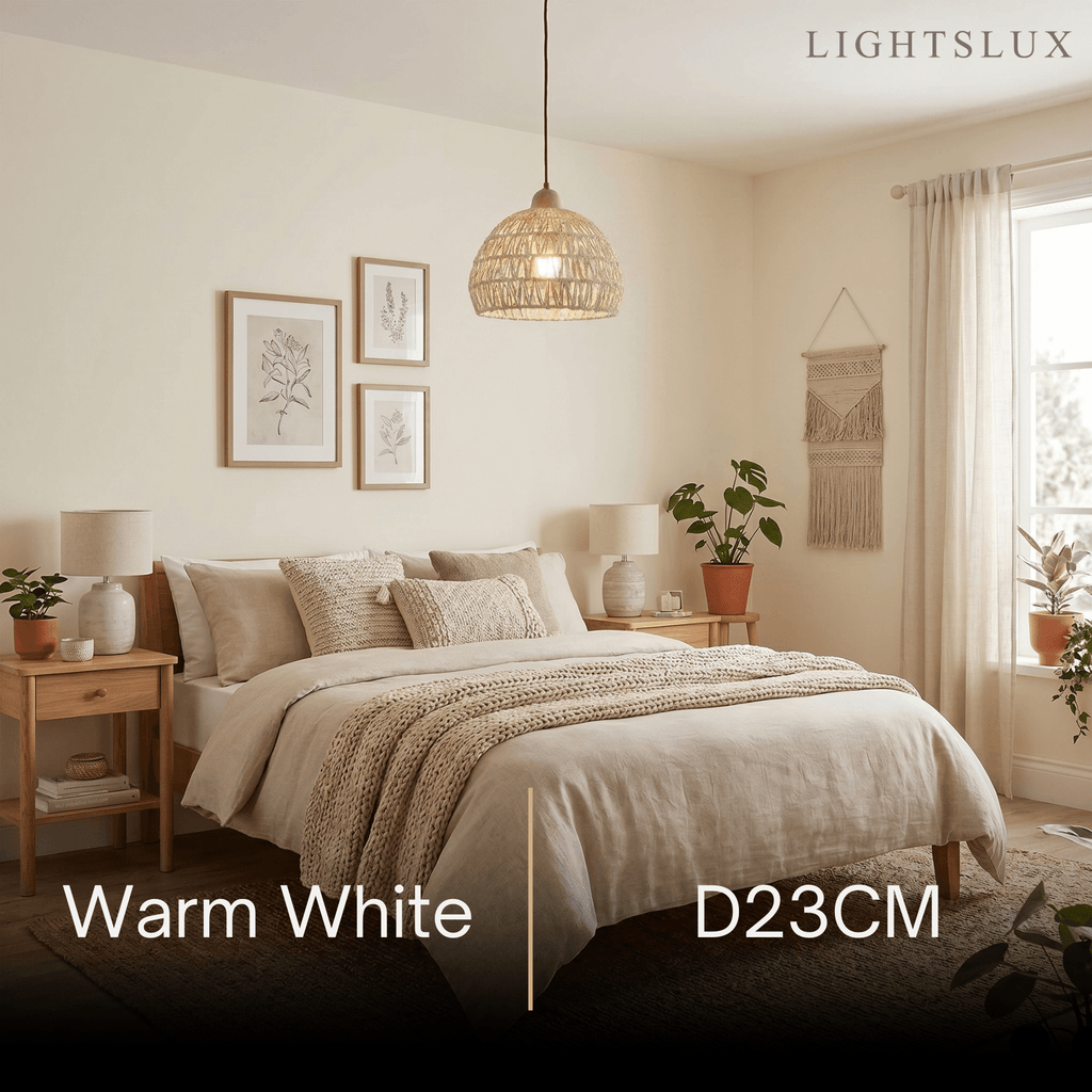Natural Pendant Light – Rattan & Wood for Living Room Dining Room Bedroom - Flindria